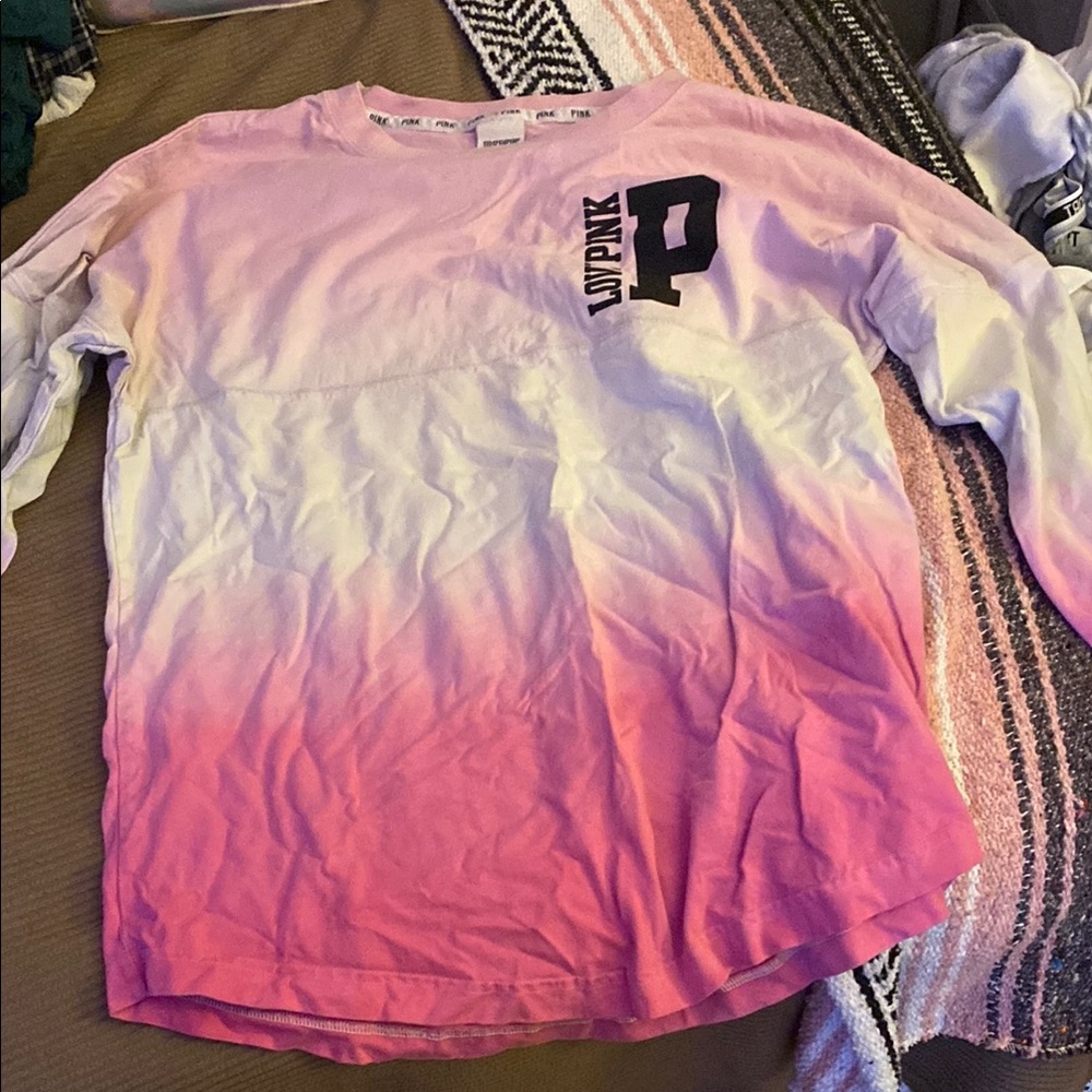 PINK Victoria's Secret Pink and White Long Sleeve Tee